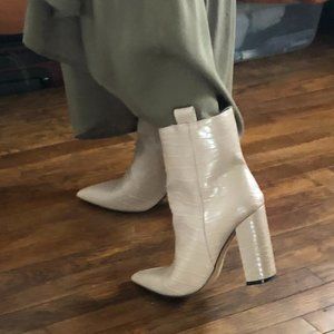 Ivory Snakeskin Heel Booties